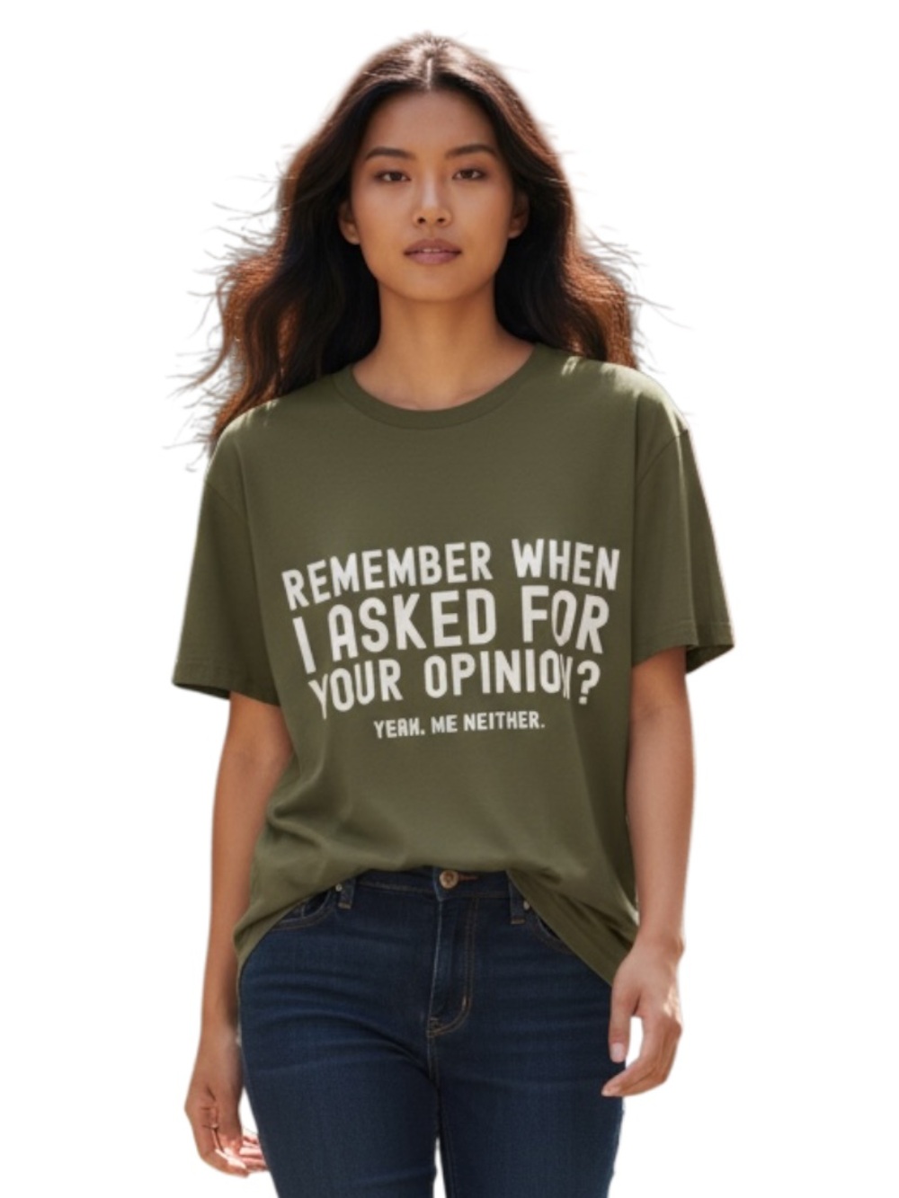 Ouku Olive Green Short-Sleeve Graphic Tee with White Slogan